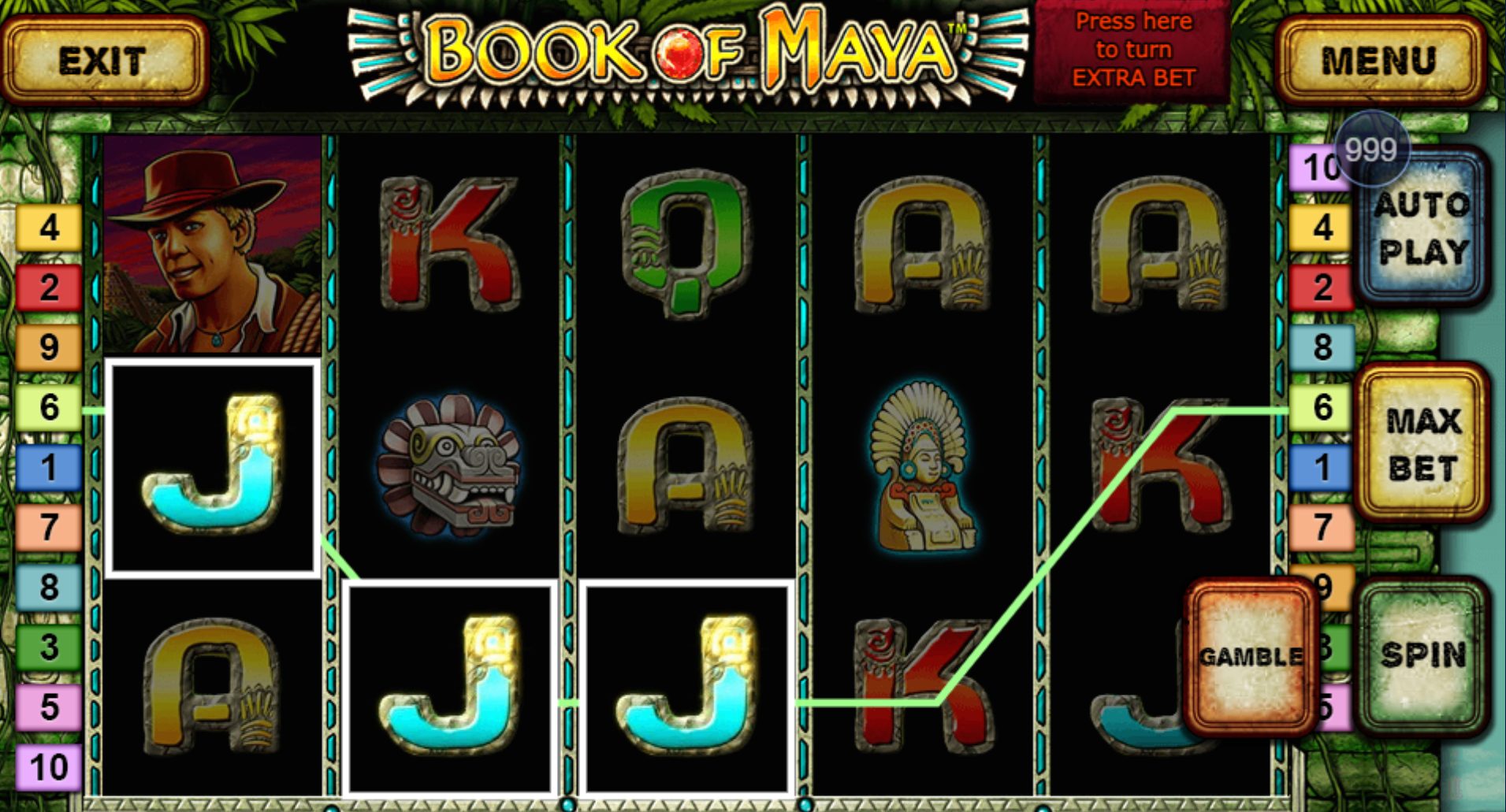 Book Of Maya Slot - Non GamStop Casino Player interface of Book of Maya slot showing bet settings and spin button
