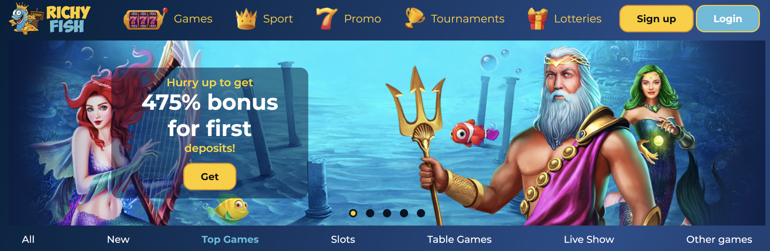 Richy Fish Casino - Non GamStop Casino Richy Fish Casino Homepage and User Interface