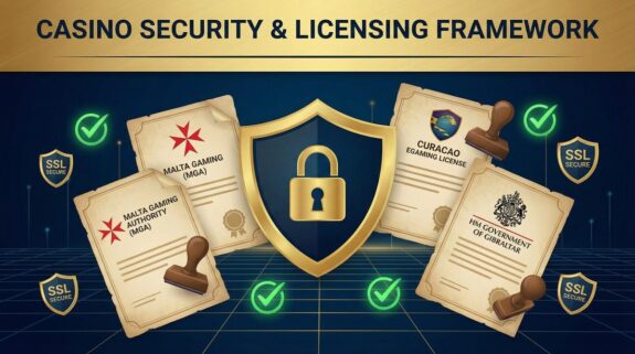 Casino security and licensing framework with Malta MGA Curacao and Gibraltar certificates