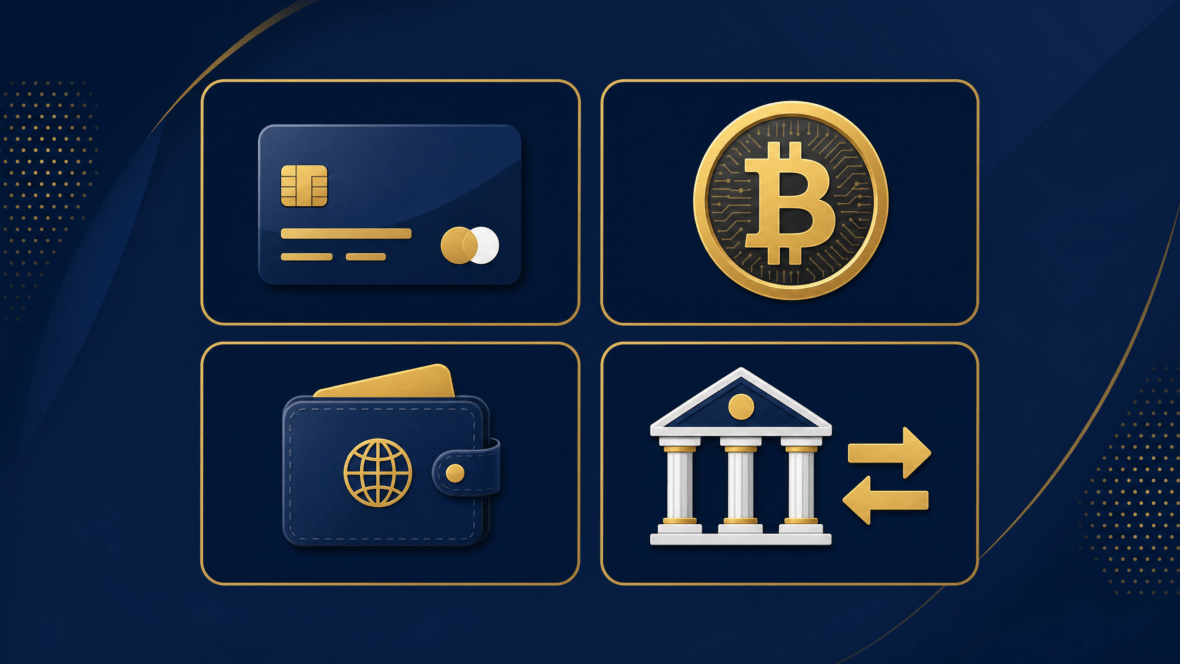 Payment methods at non-GamStop casinos - credit card, Bitcoin, e-wallet, bank transfer